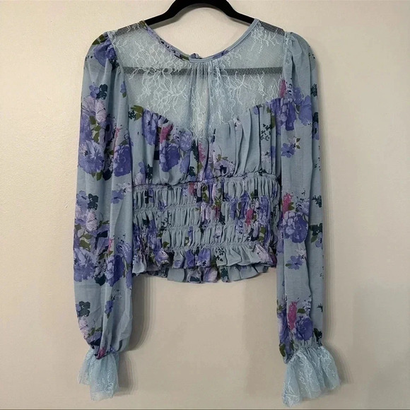 Free People Daphne Blouse Silver Blue Combo Size LG NWT - Picture 10 of 14